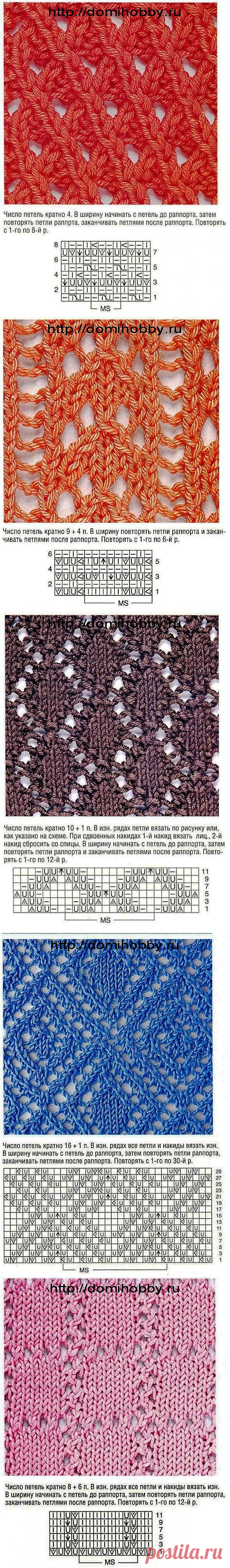 Сетчатые узоры вязания спицами.