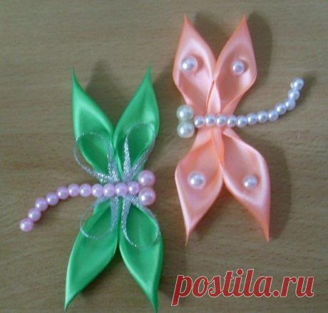 Стрекоза канзаши и бабочка из бисера