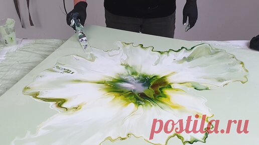 Как нарисовать Абстрактную картину без опыта от Ринске Дуна. Живопись акрилом. Акриловая заливка с феном | Жостово Арт Студия | Живопись | Мастер-классы | Дзен