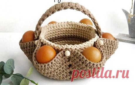 Пасхальная корзинка для яиц Вязаная крючком пасхальная корзинка для яиц. Схема Автор: amely_knite    Для вязания понадо
