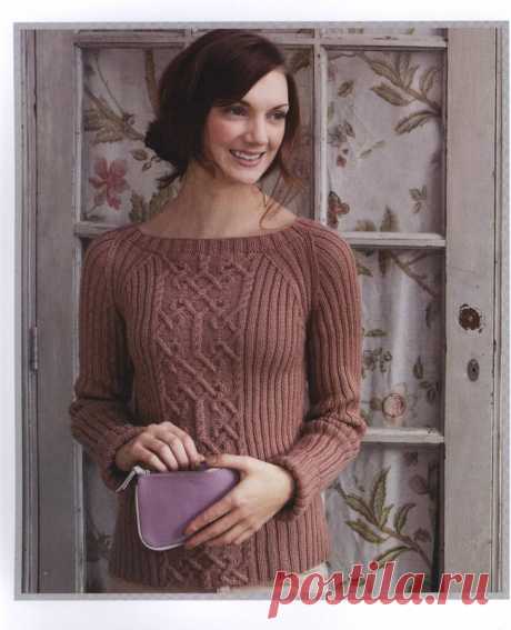 Пуловер, связанный резинкой и аранами