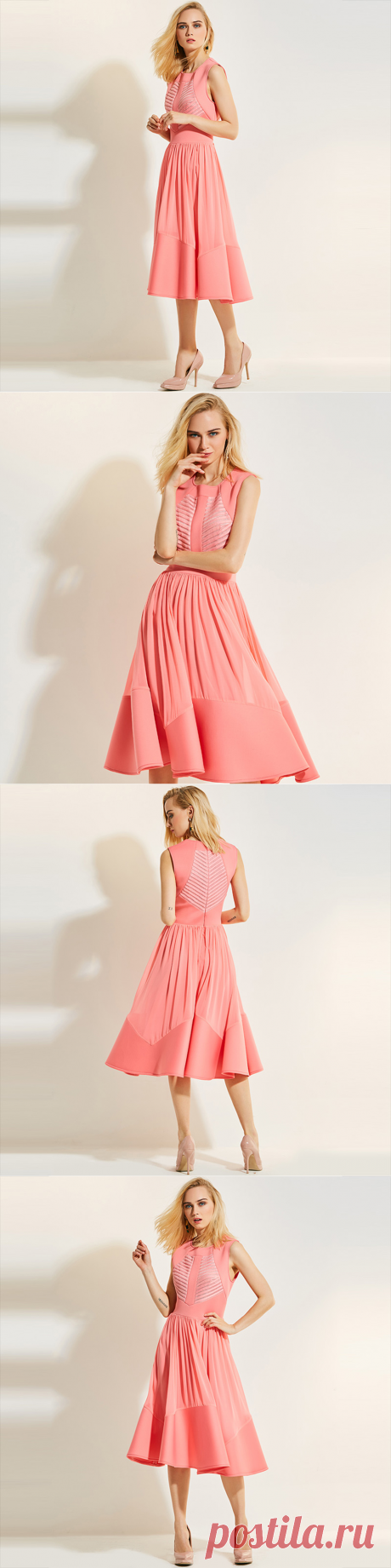 Clocolor Для женщин Винтажные наряды без рукавов розовый круглый Средства ухода за кожей Шеи плиссе до середины икры трапециевидной формы Мода 2017 г. Лето Для женщин Винтажные наряды купить на AliExpress