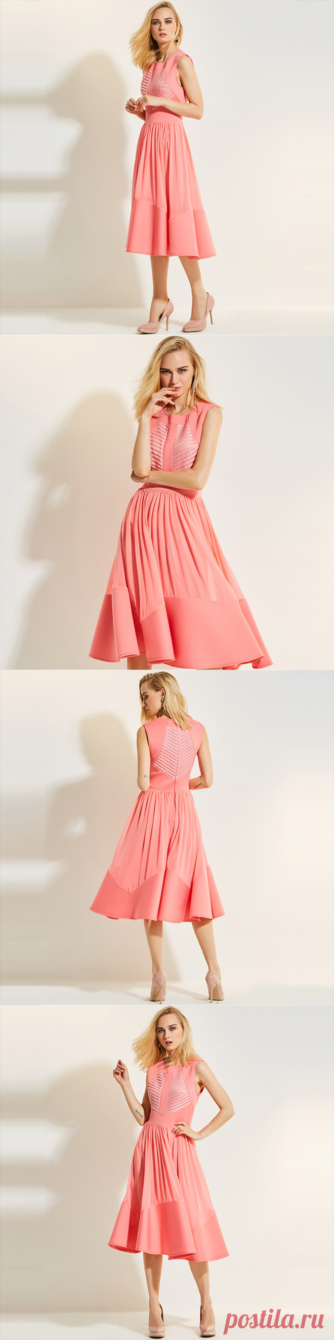 Clocolor Для женщин Винтажные наряды без рукавов розовый круглый Средства ухода за кожей Шеи плиссе до середины икры трапециевидной формы Мода 2017 г. Лето Для женщин Винтажные наряды купить на AliExpress