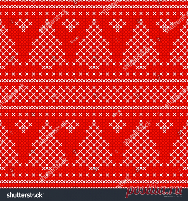 Red Holiday Seamless Pattern Cross Stitch Стоковая Иллюстрация 520663681 - Shutterstock