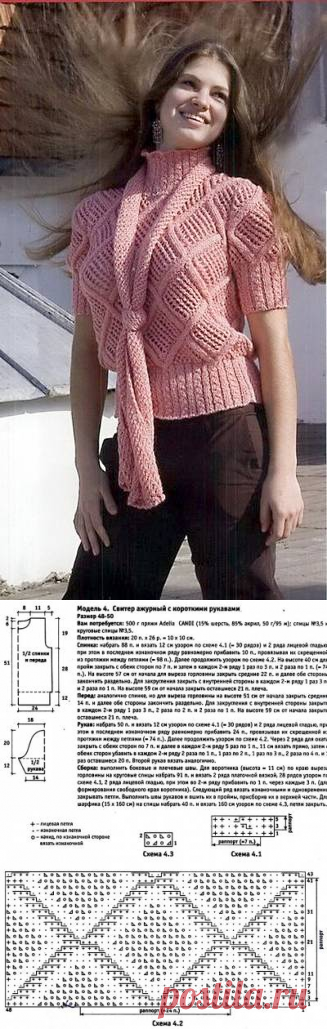 Вязаный свитер с короткими рукавами. Схемы вязания бесплатно. - 1 Февраля 2010 - Вязание спицами, модели и схемы для вязания на спицах