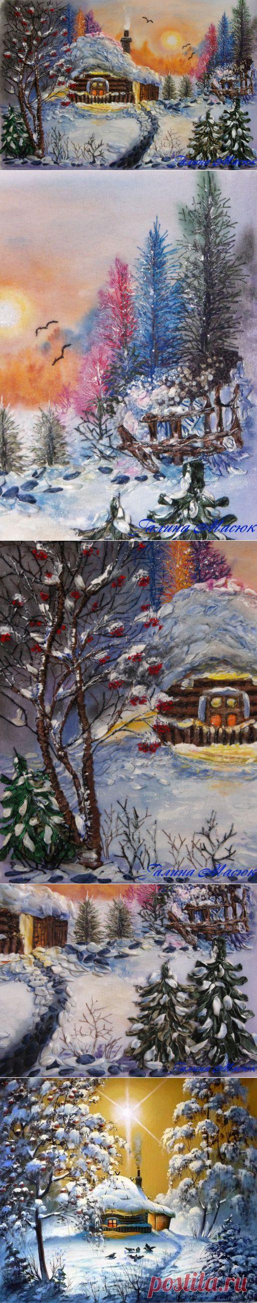 Зимняя сказка , вышитая лентами Галины Масюк - Рукоделие