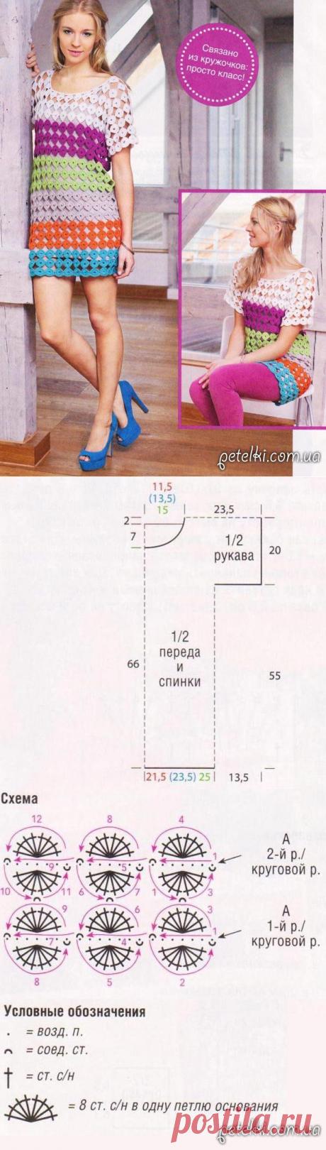 Яркая летняя туника крючком. Описание, схема, выкройка