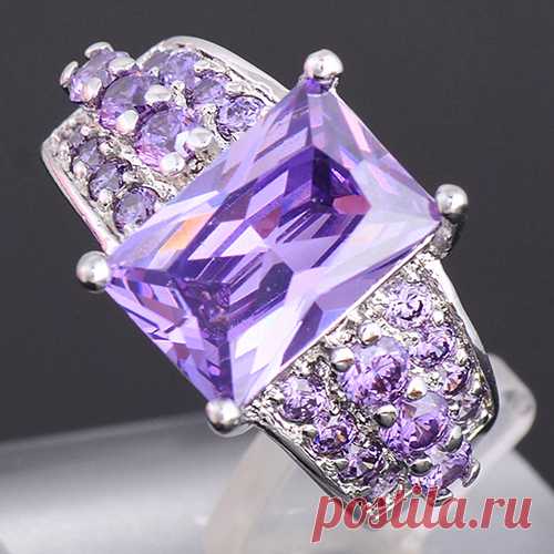 Высокое качество женщин благородный посеребренная кристалл фиолетовый циркон кольцо пасьянс W / акценты 76AI купить в магазине Crazy FashionMall  на AliExpress