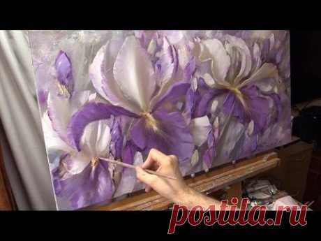 Серебряные ирисы. Хивопись маслом Alla Prima. Silver irises. Process of creating oil painting.
