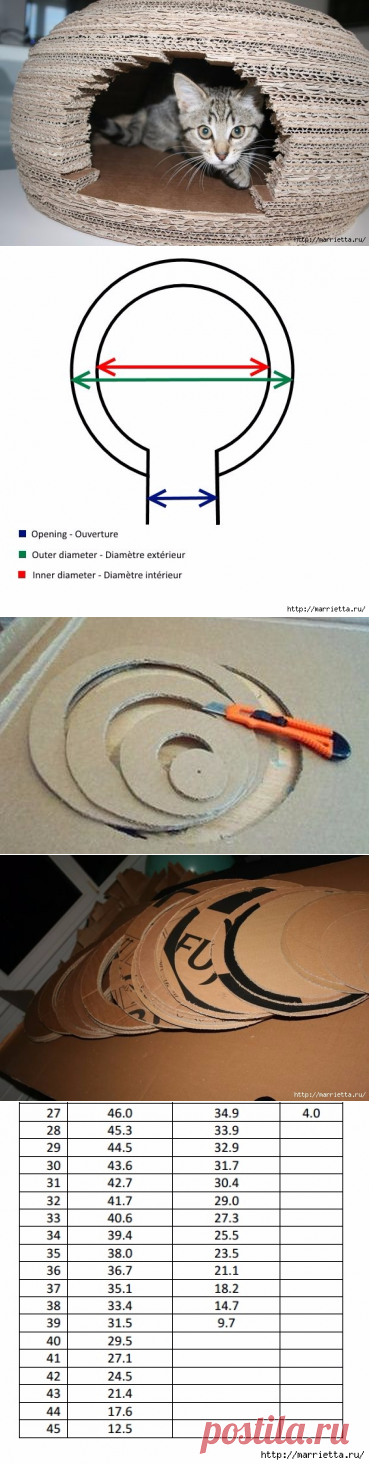 Для кошки - круглый домик из картона