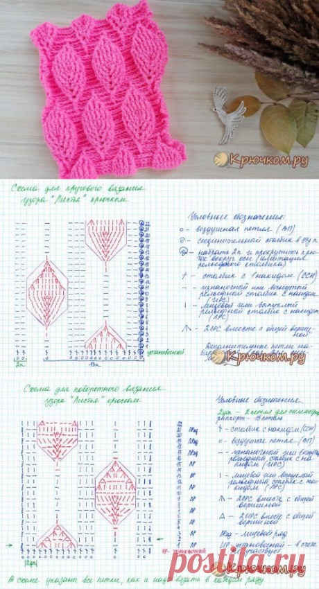 Узор &quot;Листья&quot; крючком.МК