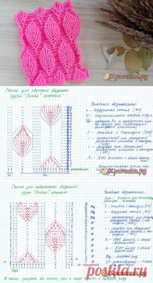 Узор "Листья" крючком.МК