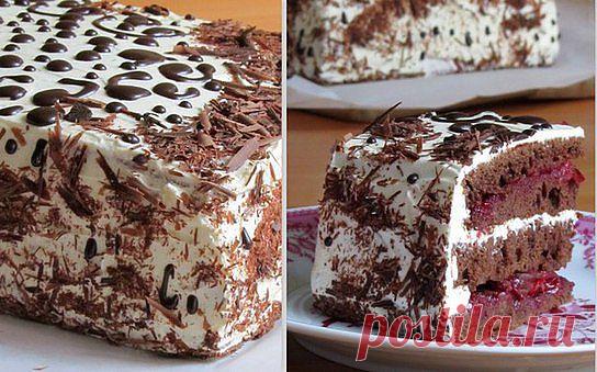 Шоколадный торт с вишневой прослойкой и масляно-заварным кремом на сметане. | Лучшие рецепты с фото