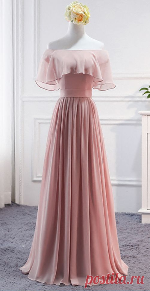 1 idea graduación quinto año Pink Long Chiffon Wedding Party Dresses, Cute Formal Dress, Chiffon Long Gowns