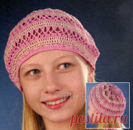 ажурный берет для девочки вязаный крючком