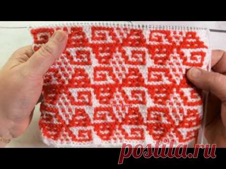 Узор "Новогодняя игрушка". Вязание мозаики спицами.