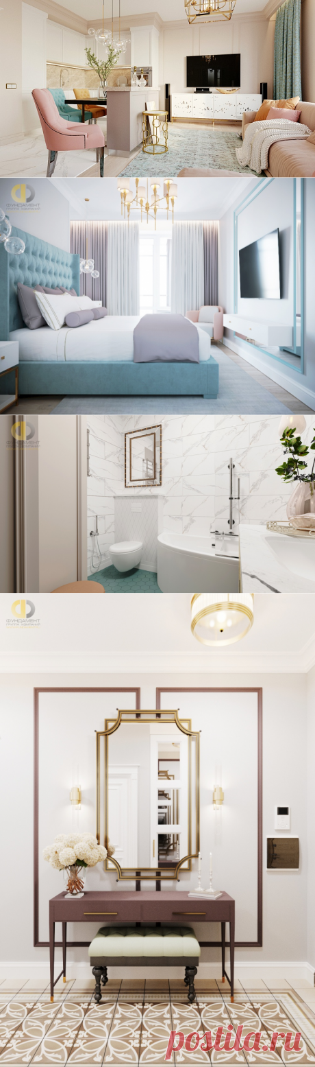 Дизайн интерьера двухкомнатной квартиры 66 кв.м в стиле современная классика