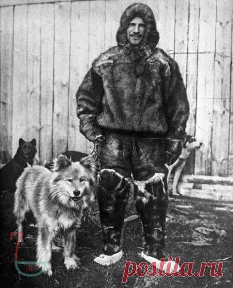 Русский гидрограф Георгий Седов со своей собакой Фрам, подаренной ему женой. В 1914 году Седов организует экспедицию на Северный полюс, но погибает из-за болезни в самом начале пути. Экспедиция направилась дальше на собачьих упряжках, но одна не пошла за моряками и осталась на Земле Франца-Иосифа навечно со своим хозяином. Это был Фрам.