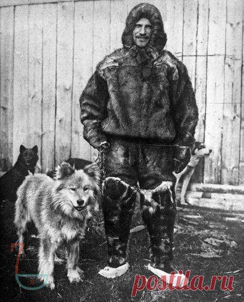 Русский гидрограф Георгий Седов со своей собакой Фрам, подаренной ему женой. В 1914 году Седов организует экспедицию на Северный полюс, но погибает из-за болезни в самом начале пути. Экспедиция направилась дальше на собачьих упряжках, но одна не пошла за моряками и осталась на Земле Франца-Иосифа навечно со своим хозяином. Это был Фрам.