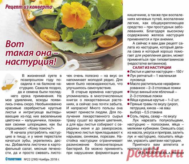 Настурция лечит. Салат с настурцией