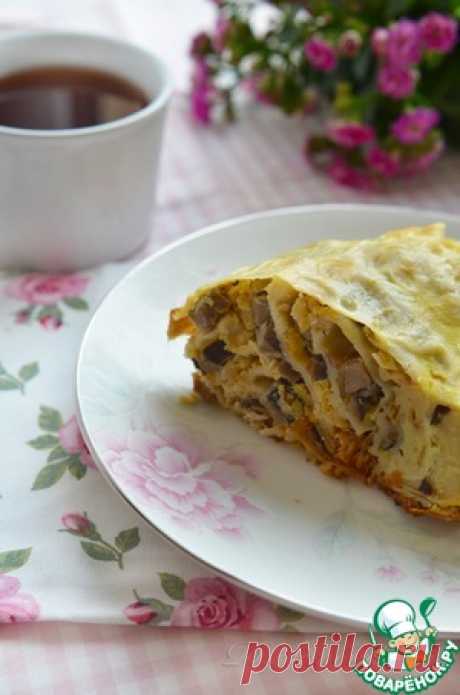 Крученый пирог из лаваша с нутом, пореем и грибами - кулинарный рецепт