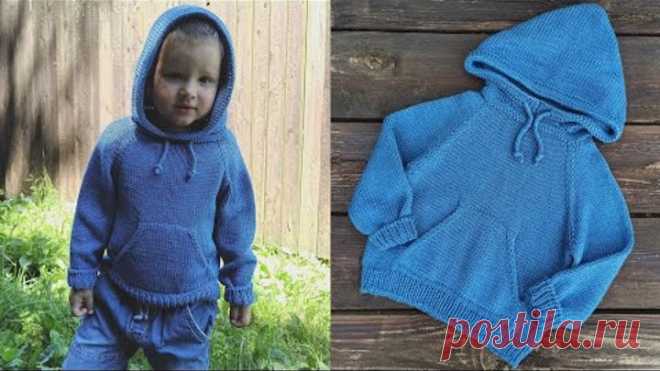 Вязаная кофта ХУДИ спицами на любой размер подробный МК