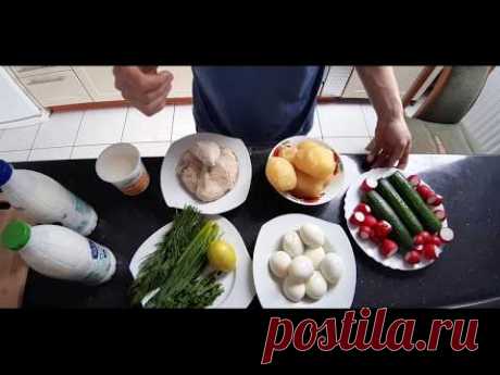 окрошка на кефире с куриной грудкой