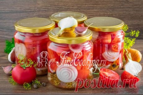 Маринованные помидоры дольками с луком на зиму Рецепт простого и вкусного салата из помидоров и лука на зиму.