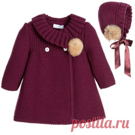 Baby Girls Burgundy Knitted Coat &amp; Bonnet