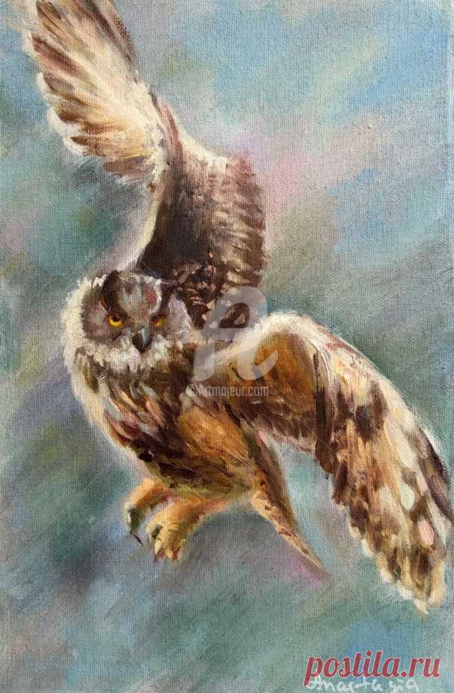 Flying Owl Birds Art Nature Painting, Картина - Anastasia Arsenova | Artmajeur Купить искусство от Anastasia Arsenova (Бесплатная доставка, Безопасная прямая покупка): Картина под названием 