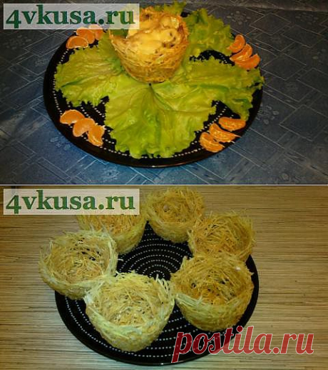 Мясо в картофельных корзиночках. В эти корзиночки и салат можно положить.