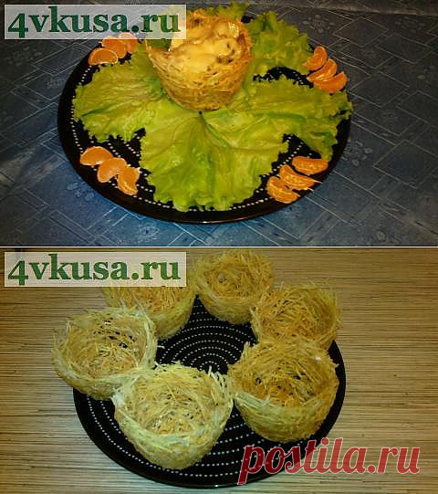 Мясо в картофельных корзиночках. В эти корзиночки и салат можно положить.
