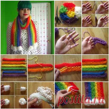 Необычное вязание - шарф на пальцах!
How to DIY Stylish Finger-Knitted Rainbow Scarf | iCreativeIdeas.com