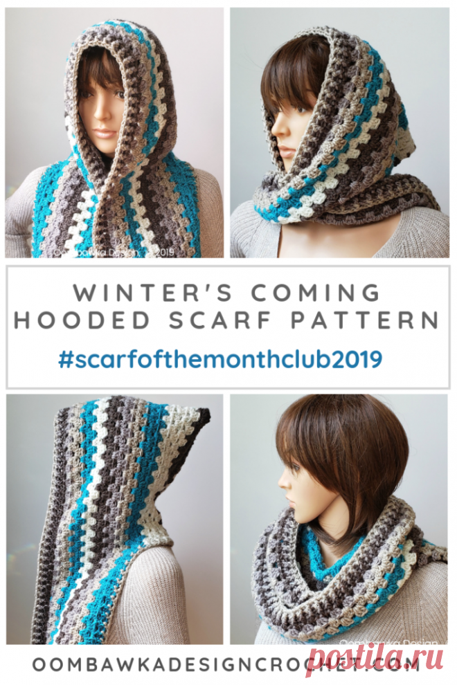 Winter's Coming Hooded Scarf Pattern • Oombawka Design Crochet