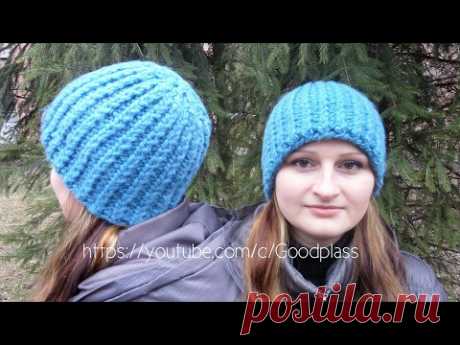 Шапка вязаная из толстых ниток. Женская шапка. Вязание спицами. Knitting(Hobby)