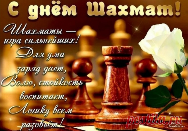 С Днем шахмат Вас международным!
Удач Вам в жизни и во всём,
Чтоб королем быть благородным
Или как минимум ферзем.