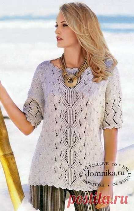 ​Белая кофточка с крупным ажурным узором