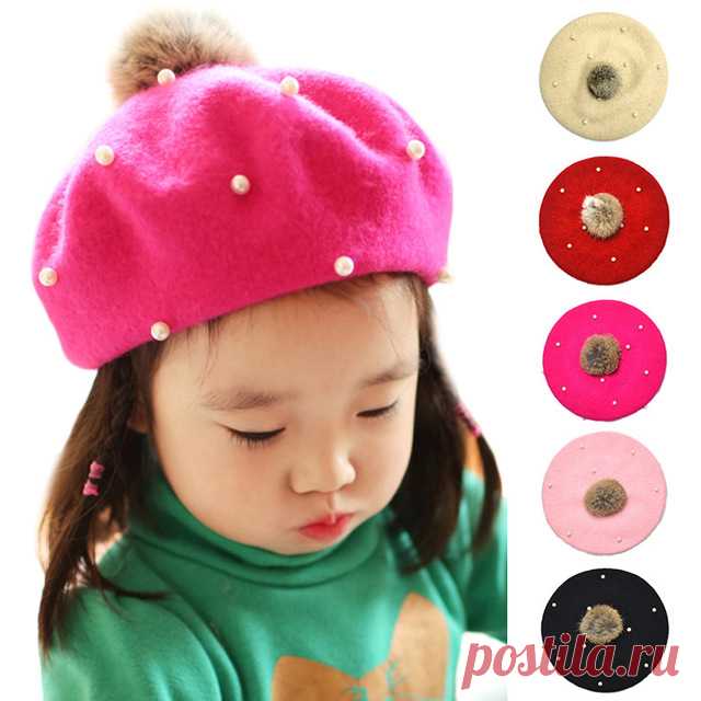 Детская помпонами берет Кепки одноцветное Цвет pearlberet шляпа Вязаный шерстяной свитер художник Шапки для 3 6 лет дети Интимные аксессуары купить на AliExpress