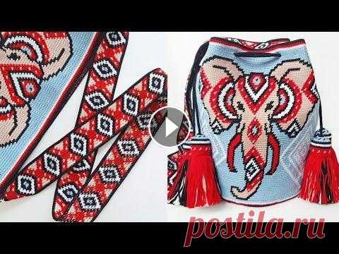 Сумка Мочила. Часть 3: Ремень - Схема, Процесс вязания / Mochila bag. Part 3: Crochet strap Как связать сумку-мочилу в технике "жаккард крючком"- Мой процесс вязания. Часть 3. Вяжу ремень Материалы: Пряжа 100% хлопок (100г/330м); Кр...