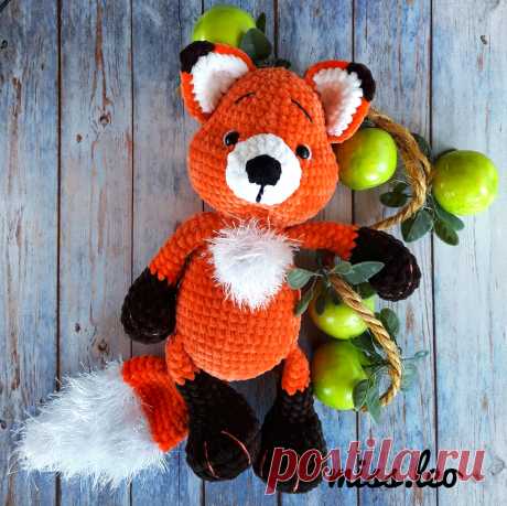 PDF Лисёнок крючком. FREE crochet pattern; Аmigurumi animal patterns. Амигуруми схемы и описания на русском. Вязаные игрушки и поделки своими руками #amimore - плюшевая лиса, лисица, лисёнок из плюшевой пряжи, большая лисичка.