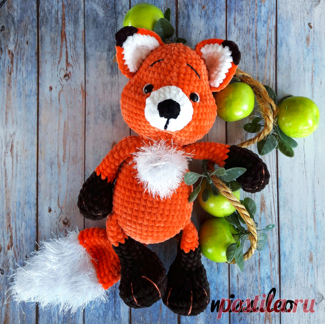 PDF Лисёнок крючком. FREE crochet pattern; Аmigurumi animal patterns. Амигуруми схемы и описания на русском. Вязаные игрушки и поделки своими руками #amimore - плюшевая лиса, лисица, лисёнок из плюшевой пряжи, большая лисичка.