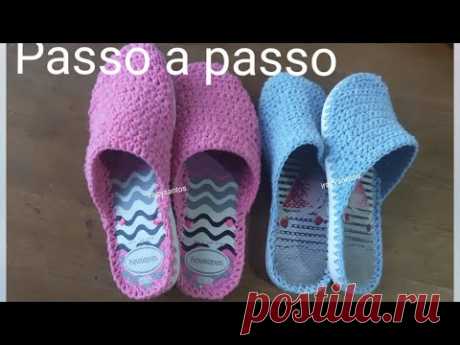 Sapatilha de crochê Alpargatas de crochê com solado chinelo de crochê adulto havaianas passo a passo