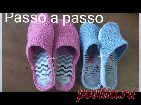 Sapatilha de crochê Alpargatas de crochê com solado chinelo de crochê adulto havaianas passo a passo