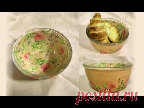 Декорированная тарелка, из которой можно есть. Обратный декупаж.