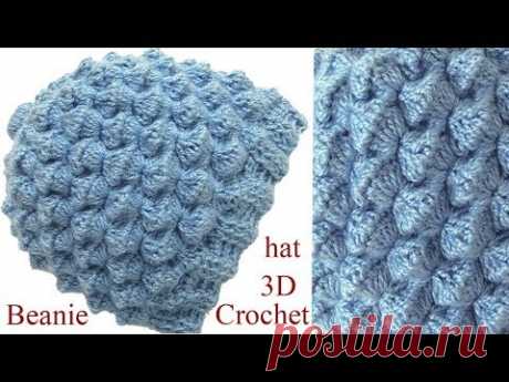 Gorro a Crochet en punto conchitas 3D tejido tallermanualperu