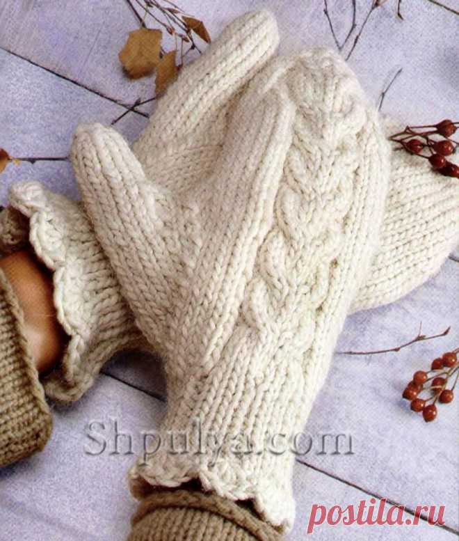 Белые варежки спицами - SHPULYA.com