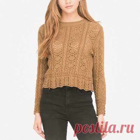 Укороченный джемпер с ажуром и жгутами (схема узора)