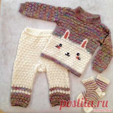 Вязаный комплект с зайцем для девочки - Вязание - Страна Мам