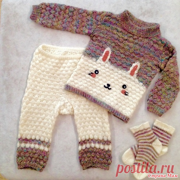 Вязаный комплект с зайцем для девочки - Вязание - Страна Мам