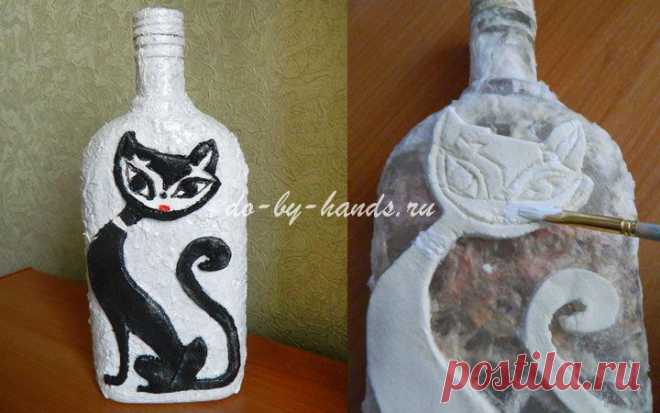 МК - Декорирование бутылки "Котик"...